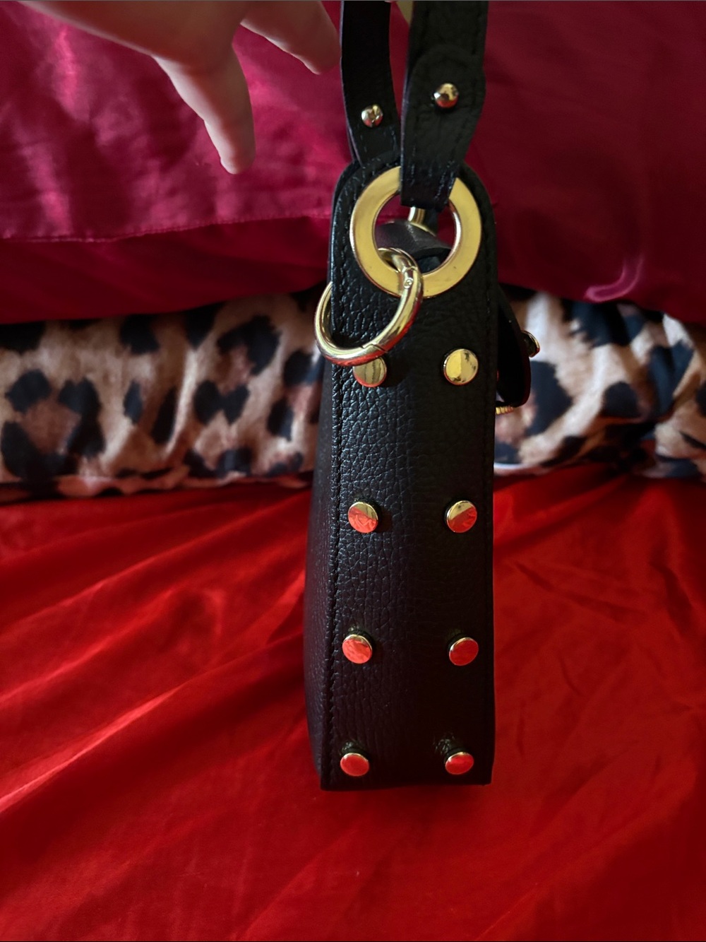 Authentic Italian Black Leather Crossbody Bag with Gold Bee Accent - Picture 4 of 7